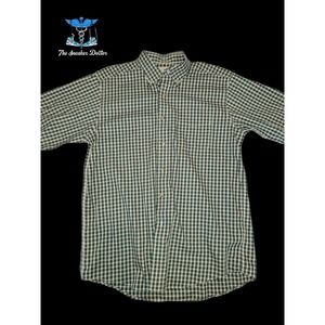 L.L. Bean Green Plaid Button-Down Short Sleeve Shirt Size Medium